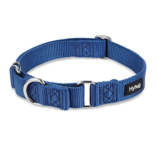 Hyhug Premium actualizado Cuello de Perro Martingale antivaho de Nylon Resistente para Perros Grandes, pequeños, medianos, pequeños y pequeños (Grande L, Azul clásico)