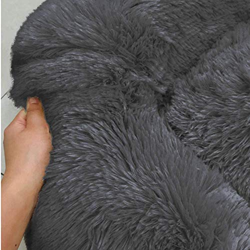 HYISHION Cama Larga y cómoda de Felpa, calmante y autocalentable para Perros y Gatos, ansiolítico, Peludo, Relajante, Suave, Lavable, Cama para Mascotas,Negro,24in