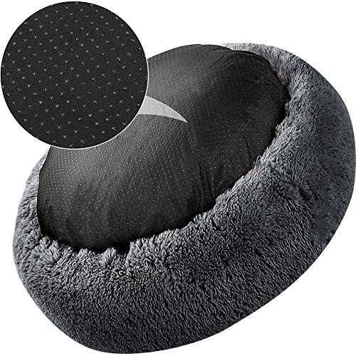 HYISHION Cama Larga y cómoda de Felpa, calmante y autocalentable para Perros y Gatos, ansiolítico, Peludo, Relajante, Suave, Lavable, Cama para Mascotas,Negro,24in