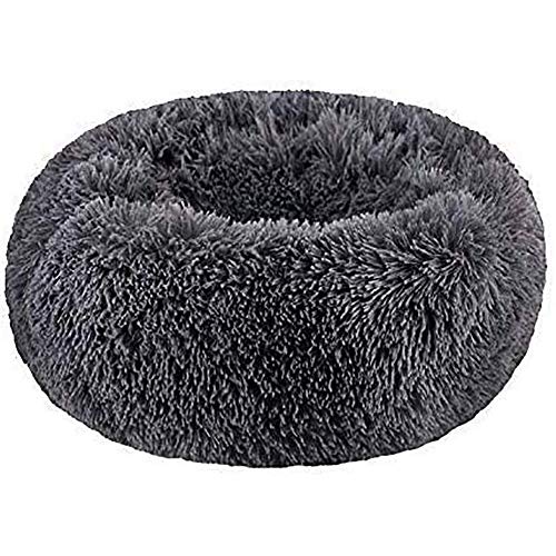 HYISHION Cama Larga y cómoda de Felpa, calmante y autocalentable para Perros y Gatos, ansiolítico, Peludo, Relajante, Suave, Lavable, Cama para Mascotas,Negro,24in