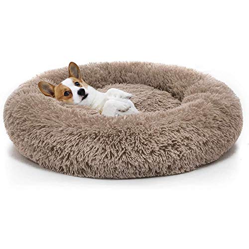 HYISHION Cama Larga y cómoda de Felpa, calmante y autocalentable para Perros y Gatos, ansiolítico, Peludo, Relajante, Suave, Lavable, Cama para Mascotas,Marrón,24in