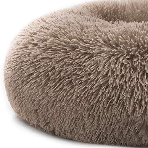 HYISHION Cama Larga y cómoda de Felpa, calmante y autocalentable para Perros y Gatos, ansiolítico, Peludo, Relajante, Suave, Lavable, Cama para Mascotas,Marrón,24in