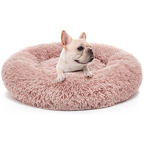 HYISHION Cama Larga y cómoda de Felpa, calmante y autocalentable para Perros y Gatos, ansiolítico, Peludo, Relajante, Suave, Lavable, Cama para Mascotas,Rosado,32in