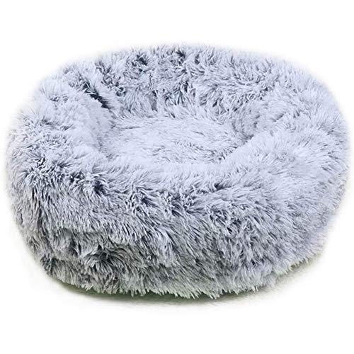 HYISHION Cama Larga y cómoda de Felpa, calmante y autocalentable para Perros y Gatos, ansiolítico, Peludo, Relajante, Suave, Lavable, Cama para Mascotas,Gris,43in