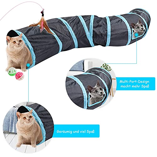 Hyselene Túnel para Gatos Juguetes para Gatos,S-Tunel Gato,Tubo para Gatos Plegable,Tunel Gato,Gato Jugar Túnel del Laberinto Con Campanas y Caña Pescar de Gatos,Para Gatos,Cachorros,Conejos,Cobayas