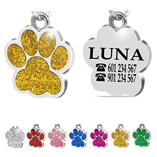 Iberiagifts - Placa Chapa de identificación Personalizada para Collar Perro Gato Mascota grabada (Dorada)