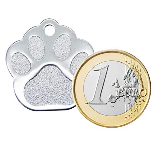 Iberiagifts - Placa en Forma de Huella para Mascotas pequeñas-Medianas Chapa Medalla de identificación Personalizada para Collar Perro Gato Mascota grabada (Azul clarito)