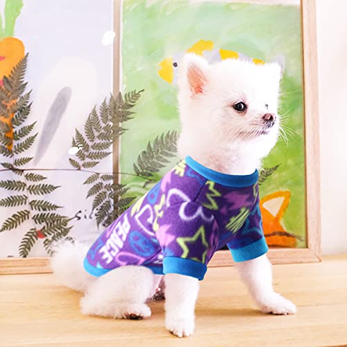 Idepet Pet Dog Cat Clothes Graffiti Style Soft Fleece Sweater Shirt Coat para Perros pequeños Puppy Teddy Chihuahua Poodle Boys Girls (L, Azul)