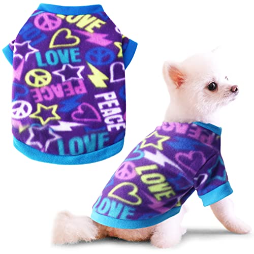 Idepet Pet Dog Cat Clothes Graffiti Style Soft Fleece Sweater Shirt Coat para Perros pequeños Puppy Teddy Chihuahua Poodle Boys Girls (L, Azul)