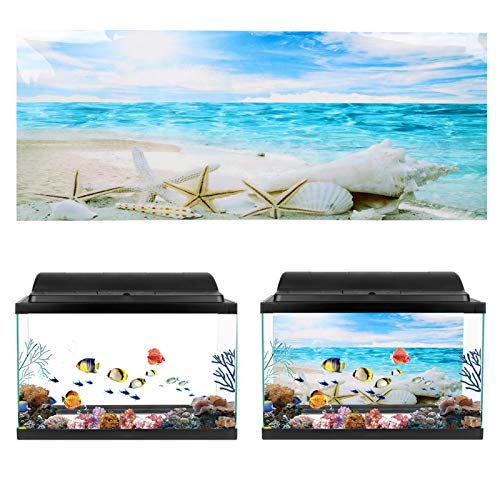 ImáGenes de DecoracióN de Acuario de Fondo para Peceras, Papel de Fondos de Peces, Conchas Marinas y PatróN de Estrellas de Mar, PóSter Adhesivo de PVC con Efecto 3D, Fondo de Pecera(35.8*19.7inch)