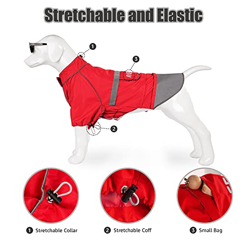 Impermeable para Perro IREENUO, Chaqueta para Abrigo Mediano Grande Impermeable con Tiras Reflectantes y Ajustable a Prueba de Viento al Aire Libre Rojo 3XL