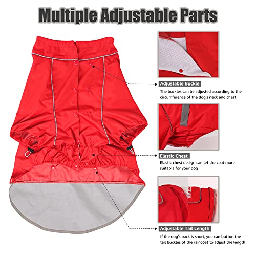 Impermeable para Perro IREENUO, Chaqueta para Abrigo Mediano Grande Impermeable con Tiras Reflectantes y Ajustable a Prueba de Viento al Aire Libre Rojo 3XL