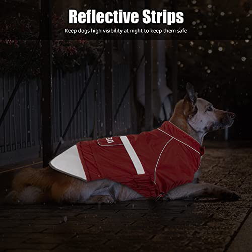 Impermeable para Perro IREENUO, Chaqueta para Abrigo Mediano Grande Impermeable con Tiras Reflectantes y Ajustable a Prueba de Viento al Aire Libre Rojo 3XL