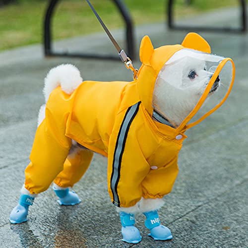 Impermeable para Perros, Poncho de Lluvia para Perros pequeños y medianos con Tira Reflectante, Capucha y Orificio para la Correa, Chaqueta de Lluvia con Forma de Oso Lindo