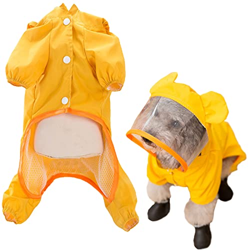 Impermeable para Perros, Poncho de Lluvia para Perros pequeños y medianos con Tira Reflectante, Capucha y Orificio para la Correa, Chaqueta de Lluvia con Forma de Oso Lindo