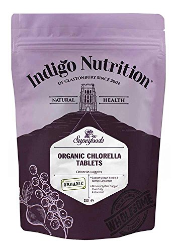 Indigo Herbs Tabletas de Clorella de pared celular rota orgánica - 250 comprimidos (500mg)