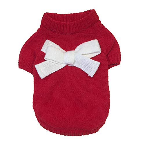 Invierno Ropa Perro Pequeño Chihuahua Yorkshire Color Sólido Bowknot Jersey para Mascota Cachorro niña