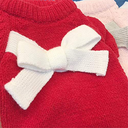 Invierno Ropa Perro Pequeño Chihuahua Yorkshire Color Sólido Bowknot Jersey para Mascota Cachorro niña