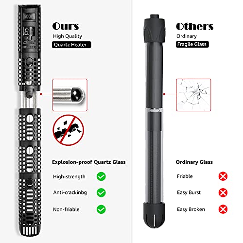 IREENUO Calentador para Acuario Varilla de Calentamiento de Acuario Digital de Temperatura Ajustable con Pantalla LED y Controlador de Temperatura Externo (500W)