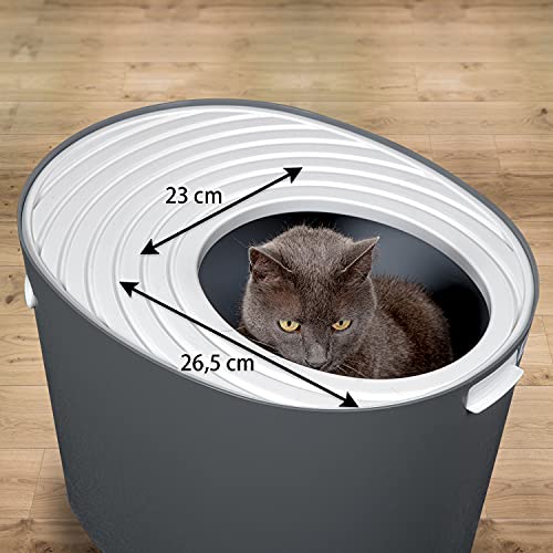 Iris Ohyama, Bandeja de arena para gatos con tapa ranurada, sin olores ni derrames de basura, entrada grande L26.7 x W22.9 cm, cuchara incluida, para gato - Cat Litter Box Jump-in PUNT-530 - Gris