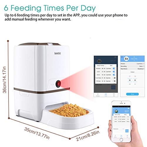 Iseebiz Comedero Automático con Cámara,APP,6 Dosis de Comida por Día,6L,para Perro y Gato