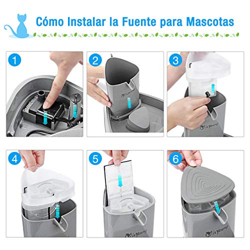 isYoung Fuente Silencioso para Gatos 1.5L Bebedero Automático Fuente de Agua para Perros y Gatos Sano e Higiénico con Luz LED y Filtros de Carbón Activado