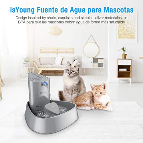 isYoung Fuente Silencioso para Gatos 1.5L Bebedero Automático Fuente de Agua para Perros y Gatos Sano e Higiénico con Luz LED y Filtros de Carbón Activado