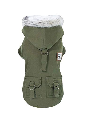 Izefia Ropa para Perros Abrigo Engrosado Sudaderas con Capucha Ropa de Trabajo Perro Uniforme Militar suéter del ejército Chaqueta de algodón para Perro pequeño Perro Mediano Gato (Verde,S)