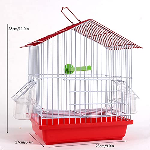 Jaula de Pájaros Birdcage de la azotea, Budgerigar Birdcage con caja de alimentación, pájaros de metal, jaula de baño ornamental para pájaros canarios pequeños Jaula para Mascota ( Color : Red )