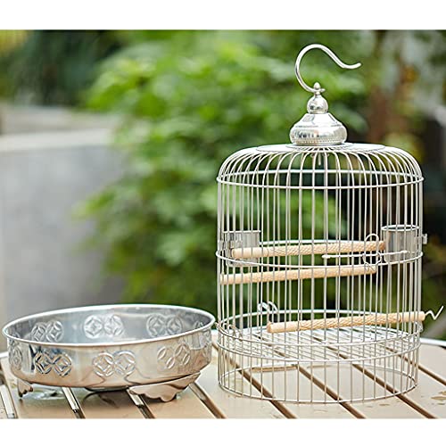 Jaula para ​pajaros Jaula de pájaros pequeño redondo acero inoxidable loro jaula peonía tigre piel jade pájaro hogar pequeño mini jaula de pájaros con polo de pie y copa de alimentos Casas para pájaro