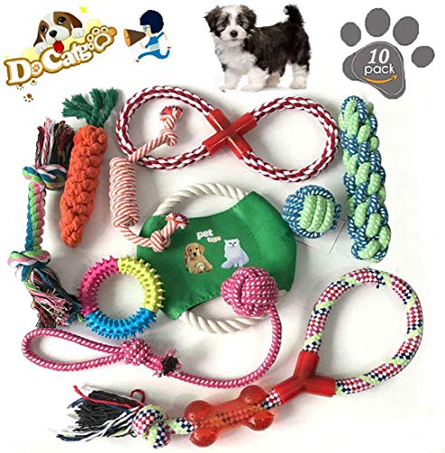 JEBBLAS Puppy Dog Chew Toys Teething Training，10pcs Dog Rope Toys 100% Natural Cotton Rope for Small and Medium Dog