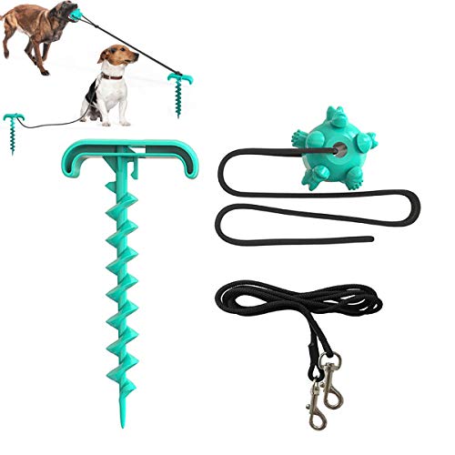 JFF Estaca Y Cable De Amarre para Perros - Estaca para Patio De Perro con Hoja En Espiral para Suelo Suelto O Arenoso - Ideal para Césped De Playa En Patio Exterior