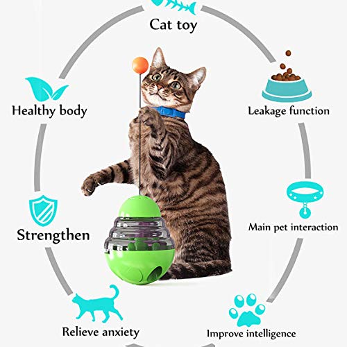 JFF Juguetes Interactivos para Gatos, Juguete De Plumas Giratorio Automático Multifunción 3 En 1, Juguete Dispensador De Alimentos para Gatitos Y Gatitos,Azul