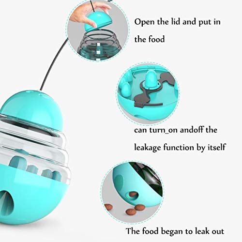 JFF Juguetes Interactivos para Gatos, Juguete De Plumas Giratorio Automático Multifunción 3 En 1, Juguete Dispensador De Alimentos para Gatitos Y Gatitos,Azul