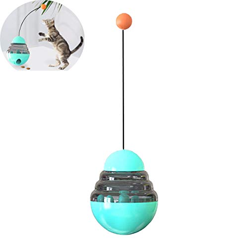 JFF Juguetes Interactivos para Gatos, Juguete De Plumas Giratorio Automático Multifunción 3 En 1, Juguete Dispensador De Alimentos para Gatitos Y Gatitos,Azul