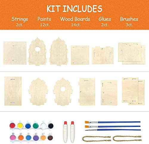 jiangwangda Manualidades de Cerezas para niños de 4 a 8 años - Paquete de 2 Kit de Bricolaje para Casitas de pájaros - Construya y pinte una casita para pájaros (Incluye Pinturas y Pinceles)