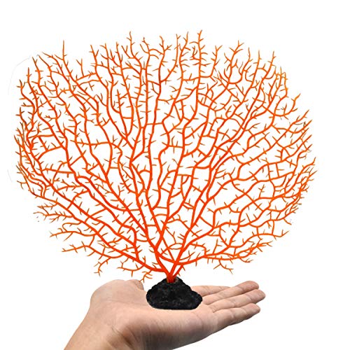 Jinlaili Coral Artificial Acuario, 2 Pz Ornamento Artificial Coral Plástico, Decoración Artificial Mar Planta para Acuario Tanque Pescados, Flor de Coral Acuario, 27 x 30 cm, Naranja, Roja