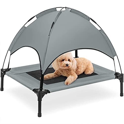 Jiushiwwwan Cama para Perro al Aire Libre con Dosel Cama para Perro elevada con toldo extraíble Cuna para Mascotas elevada con enfriamiento portátil Exterior 3 tamaños Cama para Perro con toldo Gris