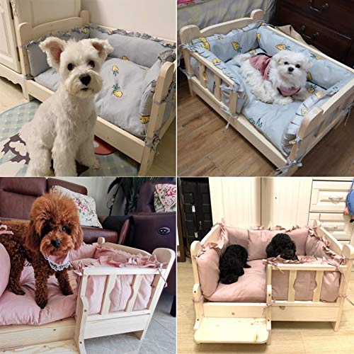 JLXJ Cama para Perros Interior Al Aire Libre Cama de Madera para Perros con Barandillas y Escaleras, Alfombrilla Extraíble, Grande Mediano Pequeño Elevado Cunas para Mascotas, Fácil de Instalar