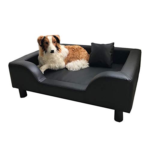 JLXJ Camas para Perros Sofá Cama para Perros Elevados para Perros Grandes, Medianos y Pequeños, Sofá De Cuero Negro Resistente Al Agua para Silla para Interiores y Exteriores, Peso del Cojinete 200Kg