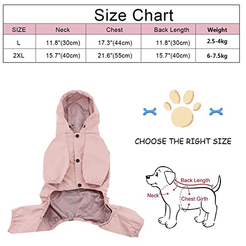 Jodsen Impermeables para Perros Mascotas,Impermeable Ajustable con cordón para Cachorros al Aire Libre,Chaqueta para Cachorro con Capucha Resistente al Agua para Perro pequeño Pink XXL