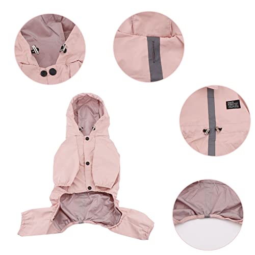 Jodsen Impermeables para Perros Mascotas,Impermeable Ajustable con cordón para Cachorros al Aire Libre,Chaqueta para Cachorro con Capucha Resistente al Agua para Perro pequeño Pink XXL