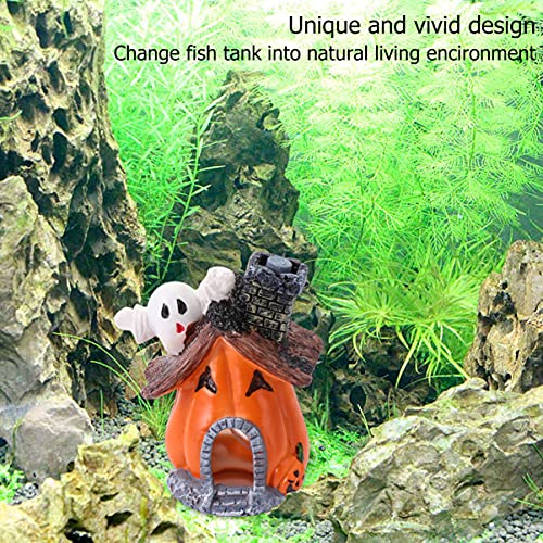 jojofuny Acuario Cueva Ornamento Calabaza Fantasma en Forma de Pez Hideout Hideaway Casa Betta Cueva Halloween Peces Tanque Decoraciones