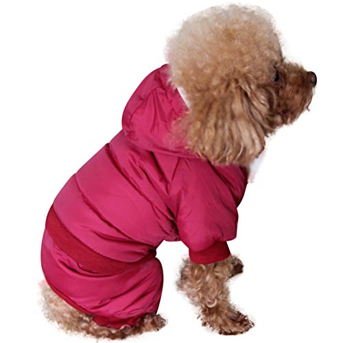 JoyDaog Abrigo de perro con forro polar con capucha desmontable y patas traseras, chaqueta cálida para perro en invierno (rojo XL)