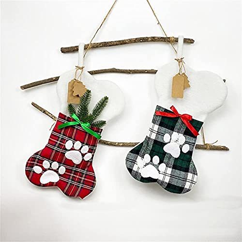 JSONA Medias navideñas para Perros, 4 Piezas, Medias navideñas, Medias de Hueso para Decoraciones navideñas para casetas de Perros (Rojo)