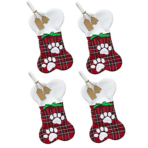 JSONA Medias navideñas para Perros, 4 Piezas, Medias navideñas, Medias de Hueso para Decoraciones navideñas para casetas de Perros (Rojo)