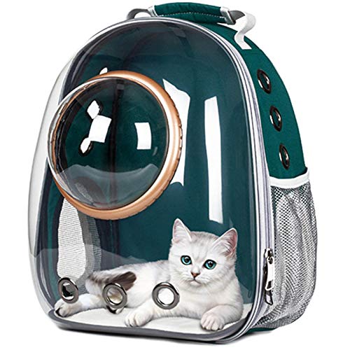 Jstoo Astronauta Ventana con Bolsa De Viaje Bolsa De Viaje Cápsula De Espacio Transpirable Bolsa De Transporte De Mascotas Transparente Mochila para Perros Y Gatos-Gris con Cubierta De Oro_Metro