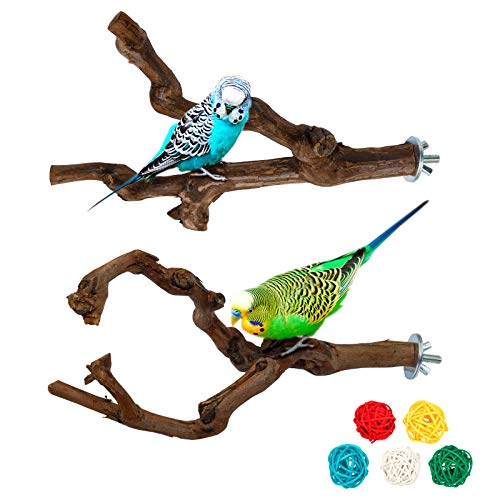 Juego de 2 perchas naturales para pájaros, madera de uva salvaje para jaulas de pájaros, garras de molido, escalada, jaula de pájaros, accesorios para periquitos, cacatúas, canarios (estilo 1)