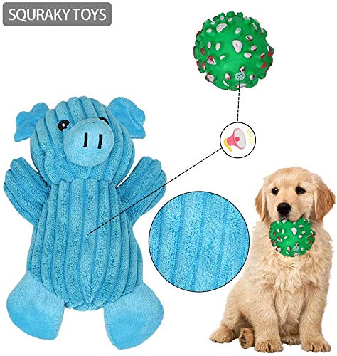 Juego de 7 juguetes para cachorros de juguete para perros, juguete para morder para perros, cachorro, cerdo azul de peluche con sonido