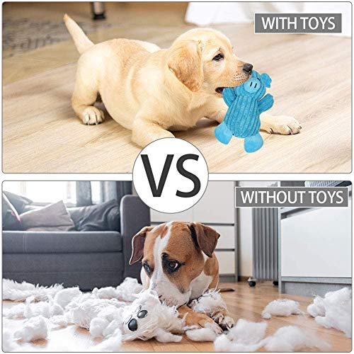 Juego de 7 juguetes para cachorros de juguete para perros, juguete para morder para perros, cachorro, cerdo azul de peluche con sonido